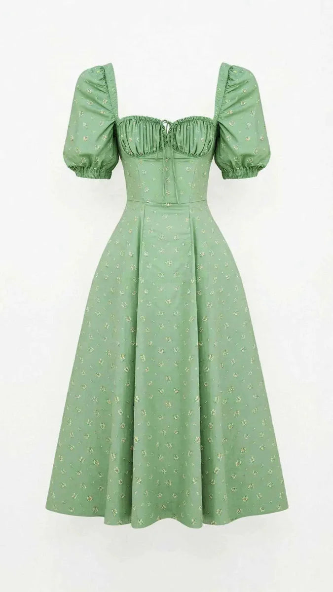 Square Neck Midi Dress with Waist Shaping