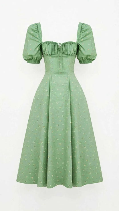 Square Neck Midi Dress with Waist Shaping