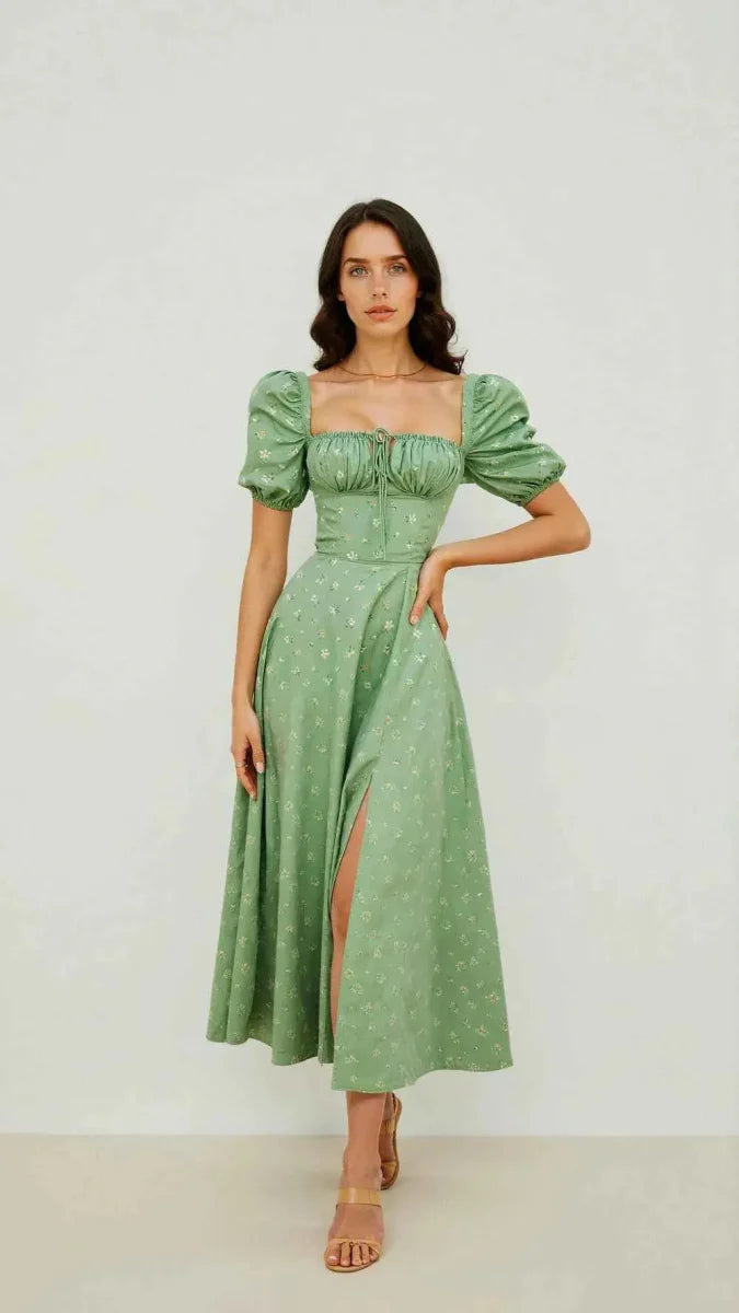 Square Neck Midi Dress with Waist Shaping