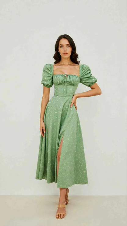Square Neck Midi Dress with Waist Shaping