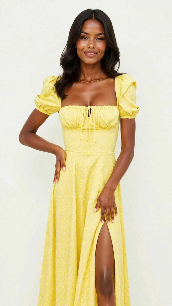 Square Neck Midi Dress with Waist Shaping