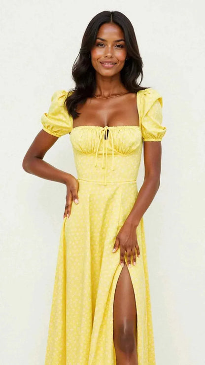 Square Neck Midi Dress with Waist Shaping