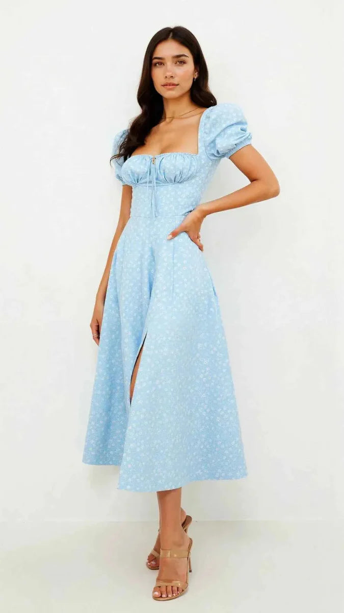 Square Neck Midi Dress with Waist Shaping