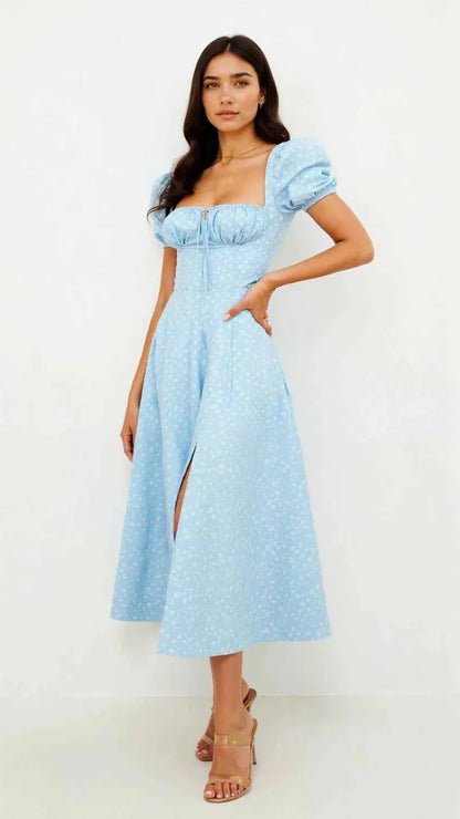 Square Neck Midi Dress with Waist Shaping