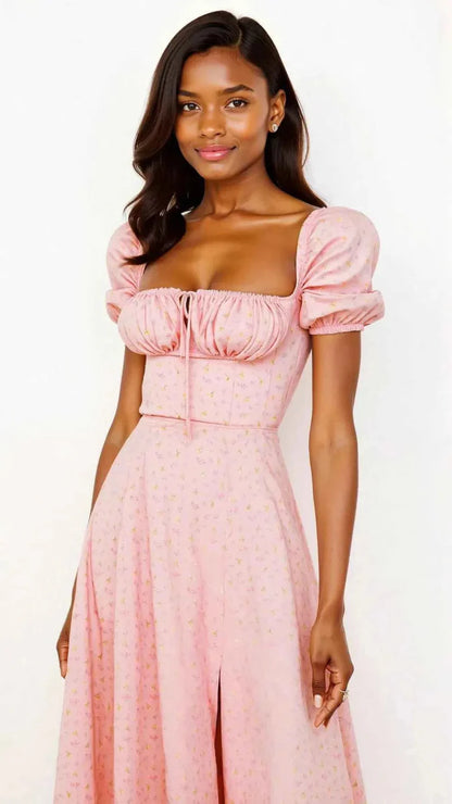 Square Neck Midi Dress with Waist Shaping