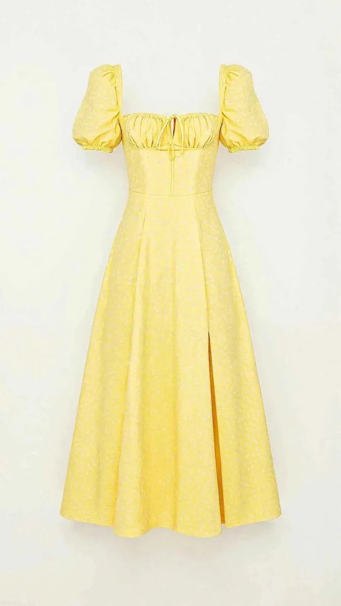 Square Neck Midi Dress with Waist Shaping