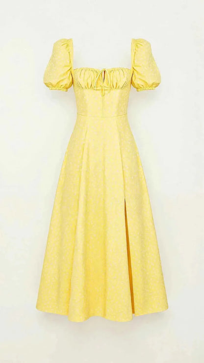 Square Neck Midi Dress with Waist Shaping