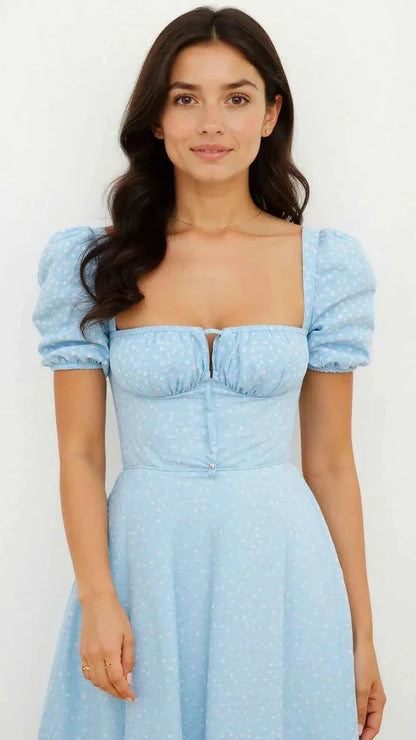 Square Neck Midi Dress with Waist Shaping
