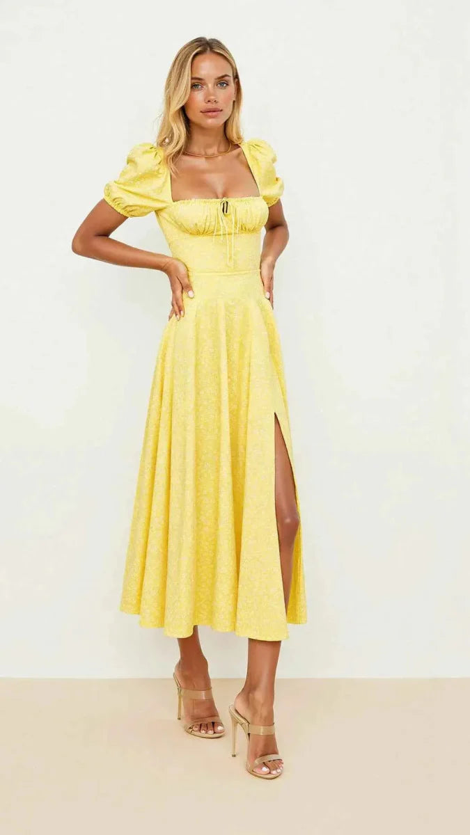 Square Neck Midi Dress with Waist Shaping