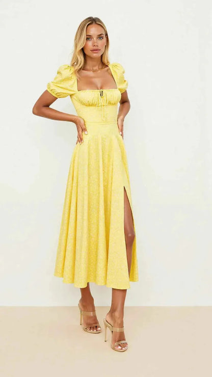 Square Neck Midi Dress with Waist Shaping
