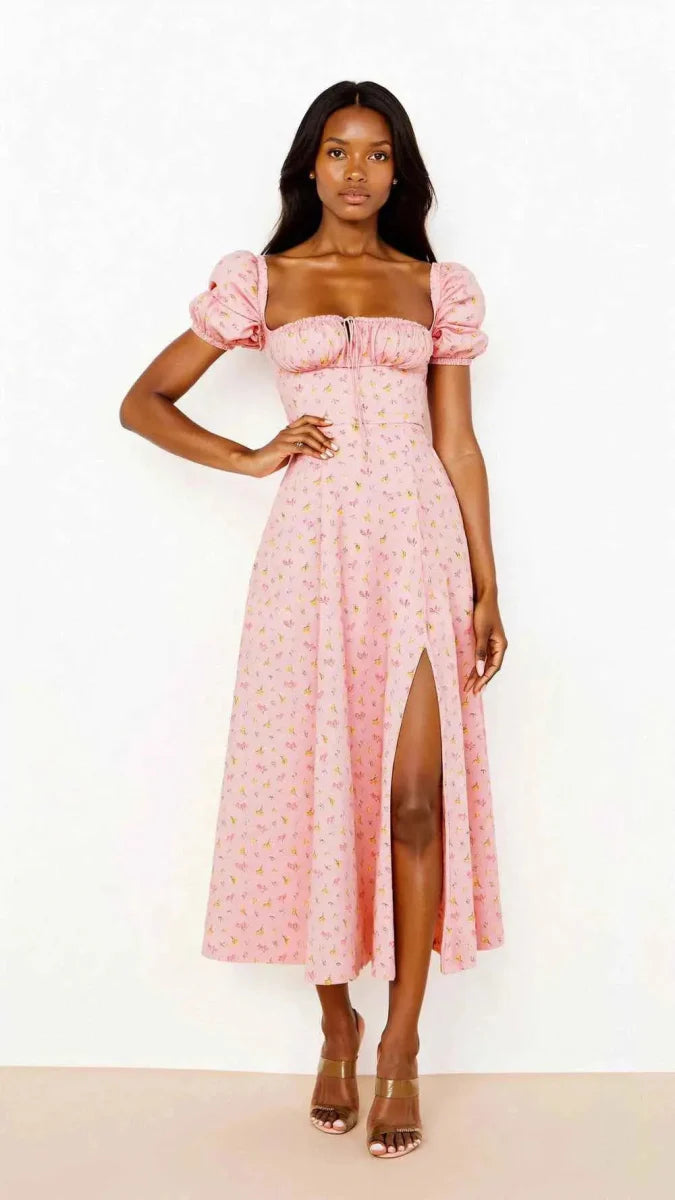 Square Neck Midi Dress with Waist Shaping