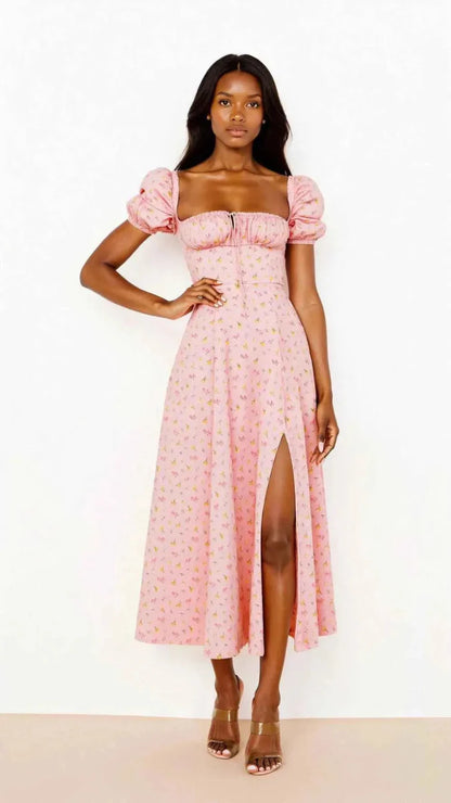 Square Neck Midi Dress with Waist Shaping