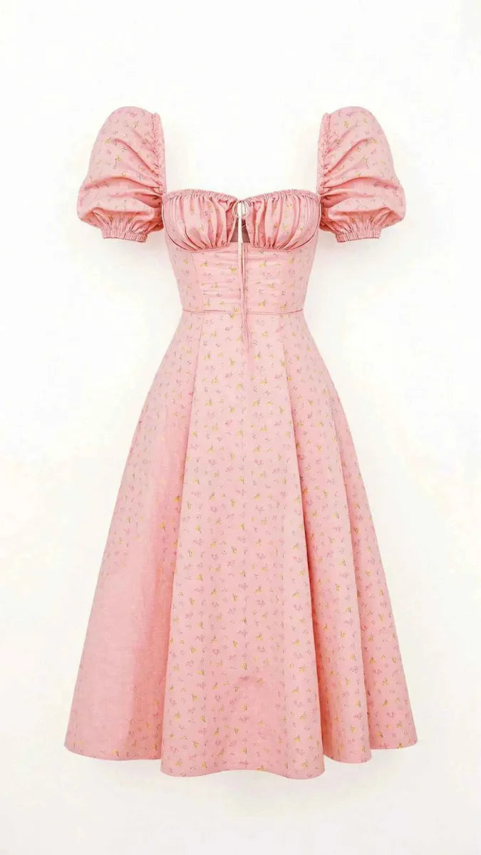 Square Neck Midi Dress with Waist Shaping