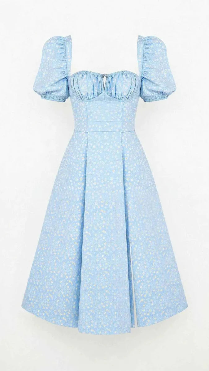 Square Neck Midi Dress with Waist Shaping