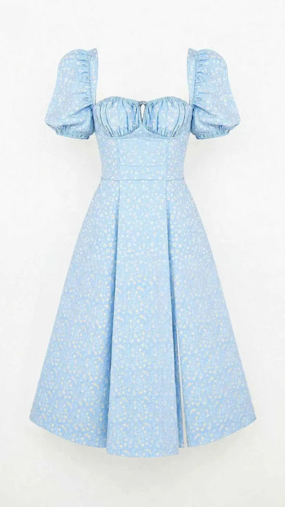 Square Neck Midi Dress with Waist Shaping