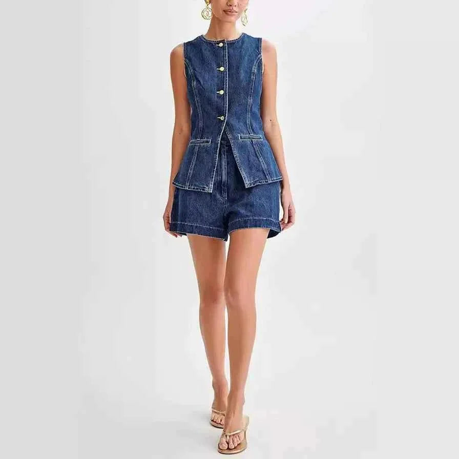 Sleeveless Denim Vest and Skirt Set for Summer Styling