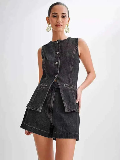 Sleeveless Denim Vest and Skirt Set for Summer Styling