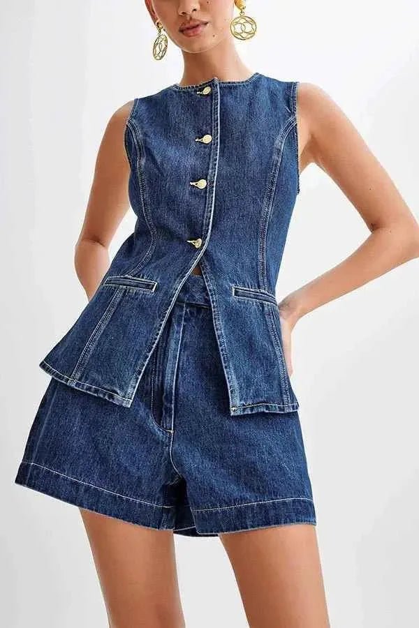 Sleeveless Denim Vest and Skirt Set for Summer Styling