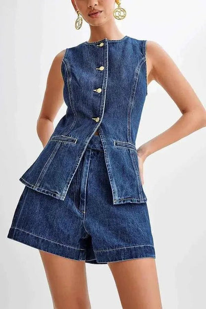 Sleeveless Denim Vest and Skirt Set for Summer Styling