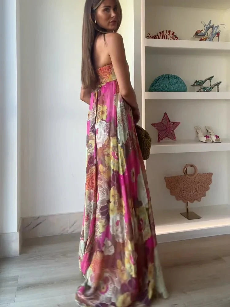 Floral Strapless Maxi Summer Dress