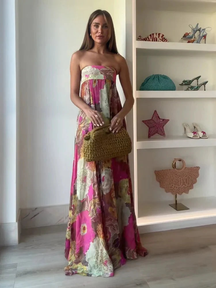 Floral Strapless Maxi Summer Dress