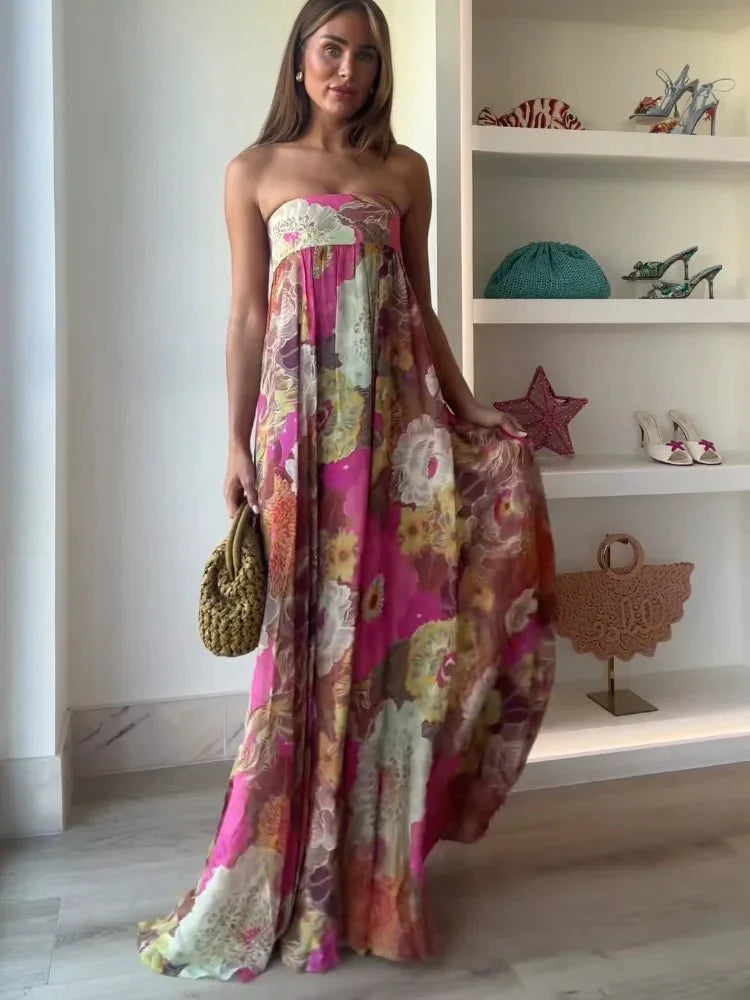 Floral Strapless Maxi Summer Dress