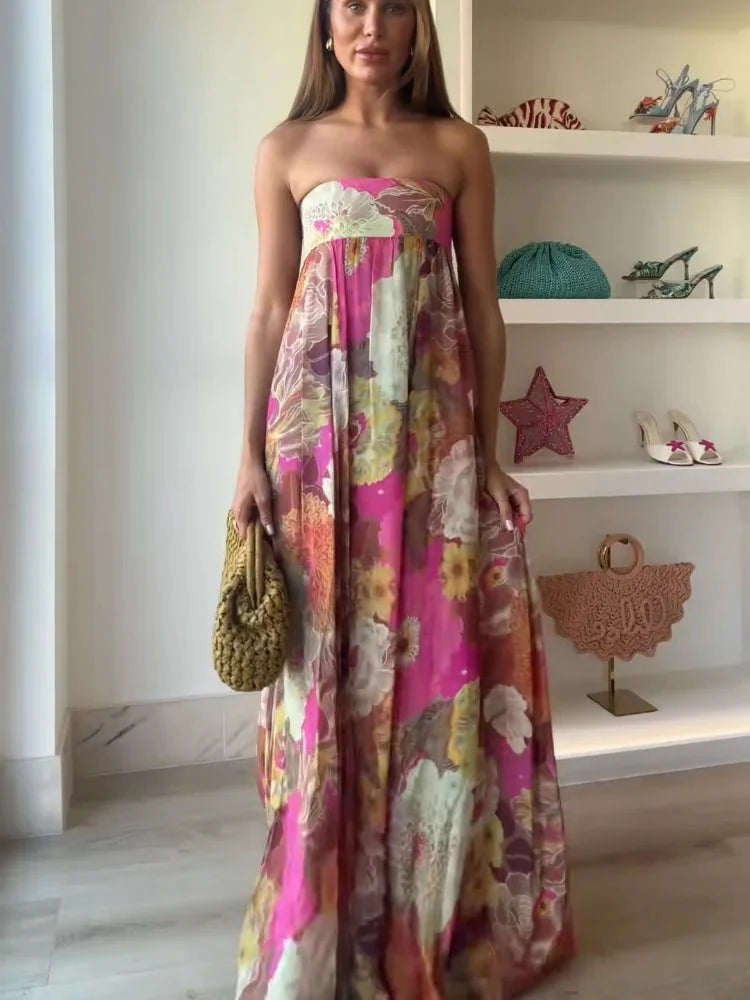 Floral Strapless Maxi Summer Dress