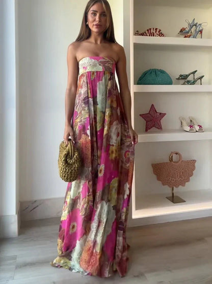 Floral Strapless Maxi Summer Dress