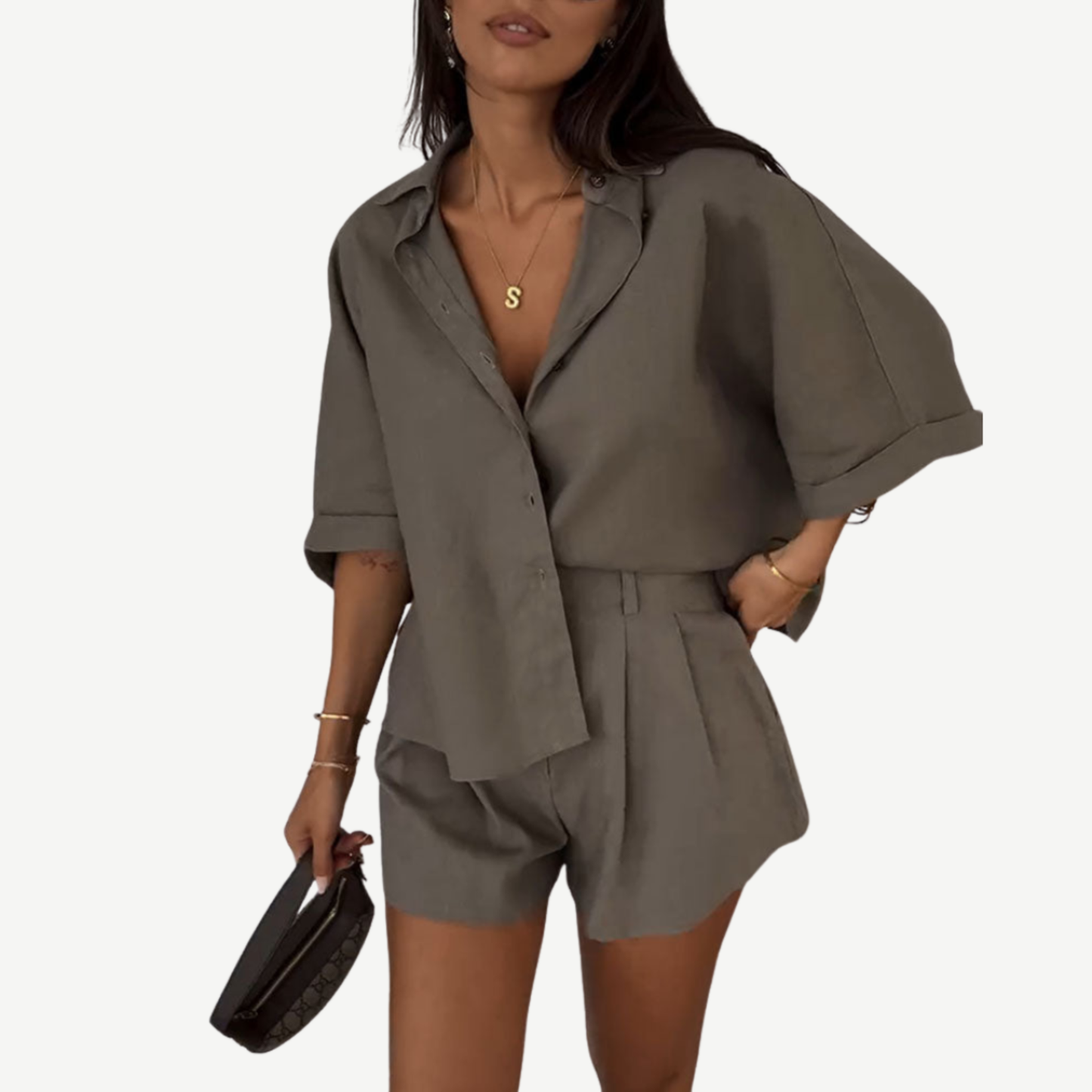 Aria Linen Co-Ord Set – Relaxed Shirt & Shorts