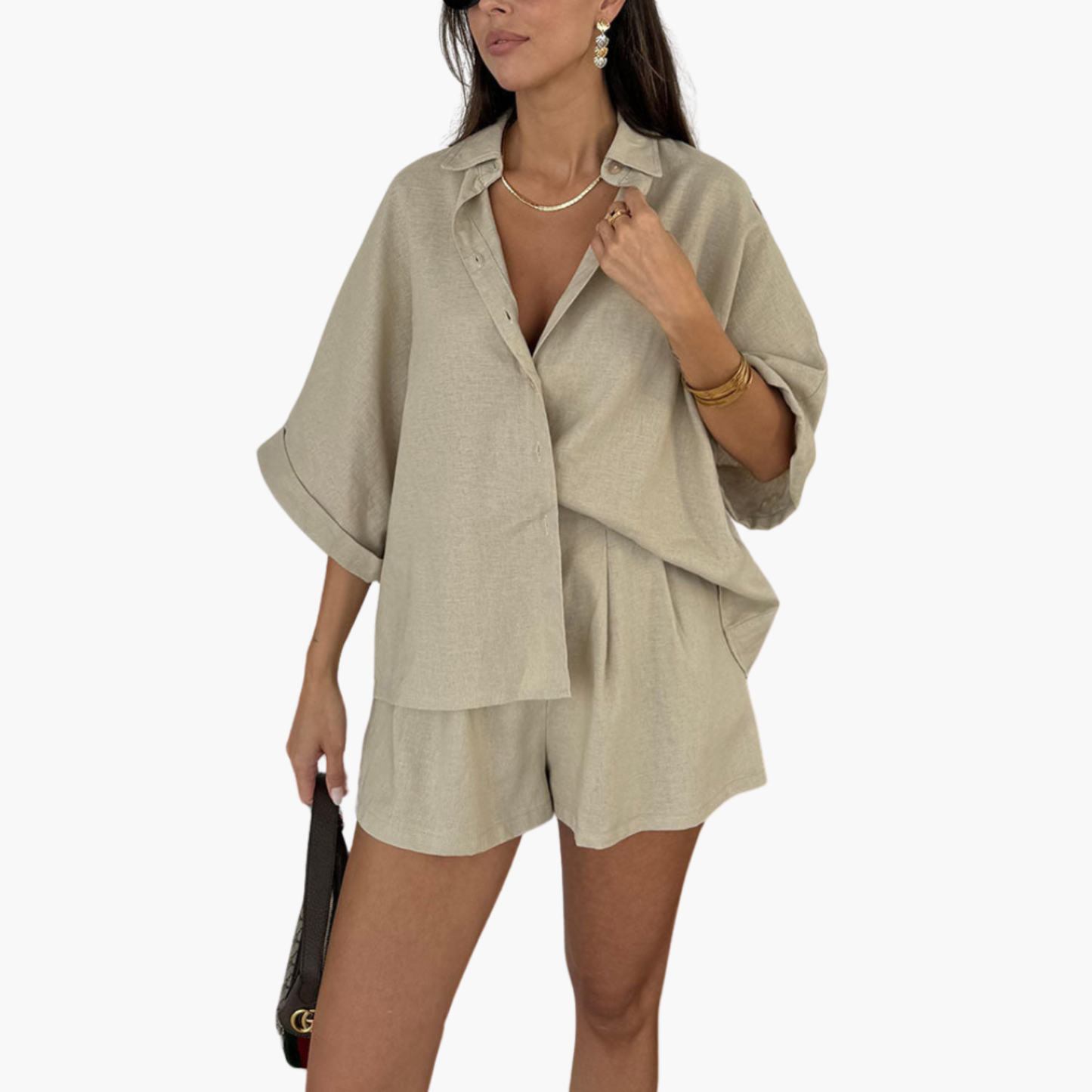Aria Linen Co-Ord Set – Relaxed Shirt & Shorts