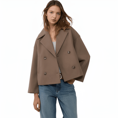 Women’s Cropped Peacoat with Double-Button Front and Notched Lapel