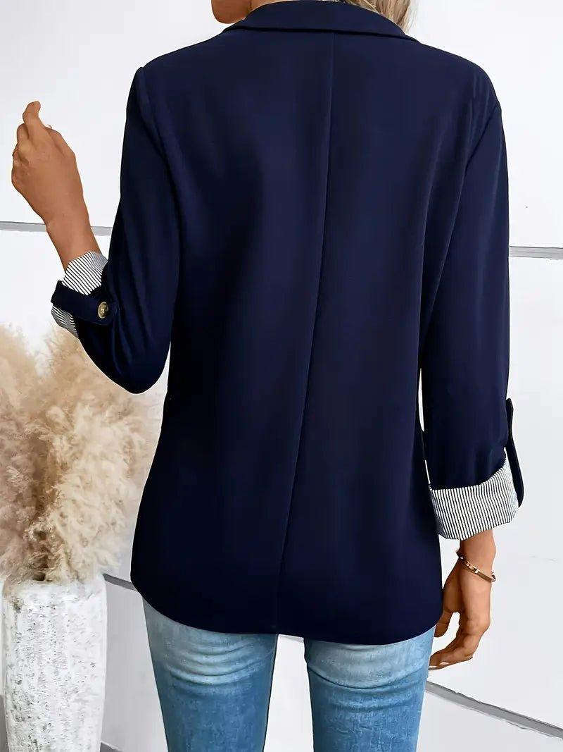 Navy Blazer with Turn-Up Sleeves – Smart Casual Tailored Look