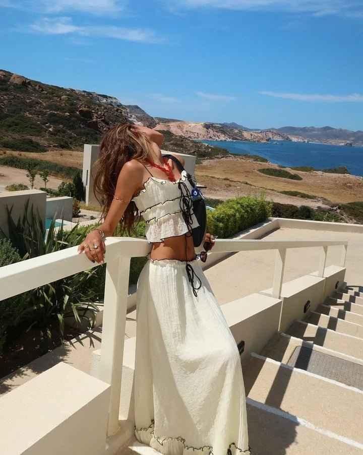 Boho Two-Piece Set with Ruffle and Lace-Up Details