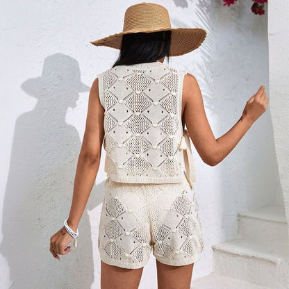 Crochet Knit Two-Piece Set for Elegant Summer Outfits