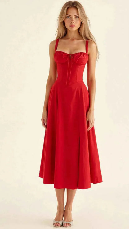 Feminine corset midi dress with sweetheart neckline