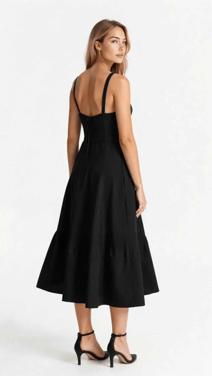 Feminine corset midi dress with sweetheart neckline