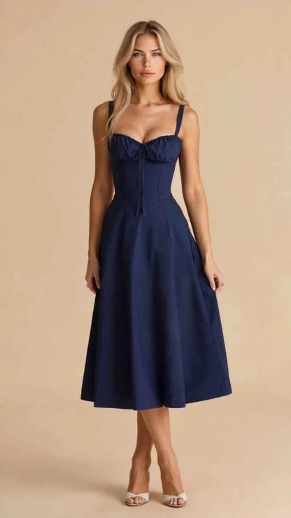 Feminine corset midi dress with sweetheart neckline