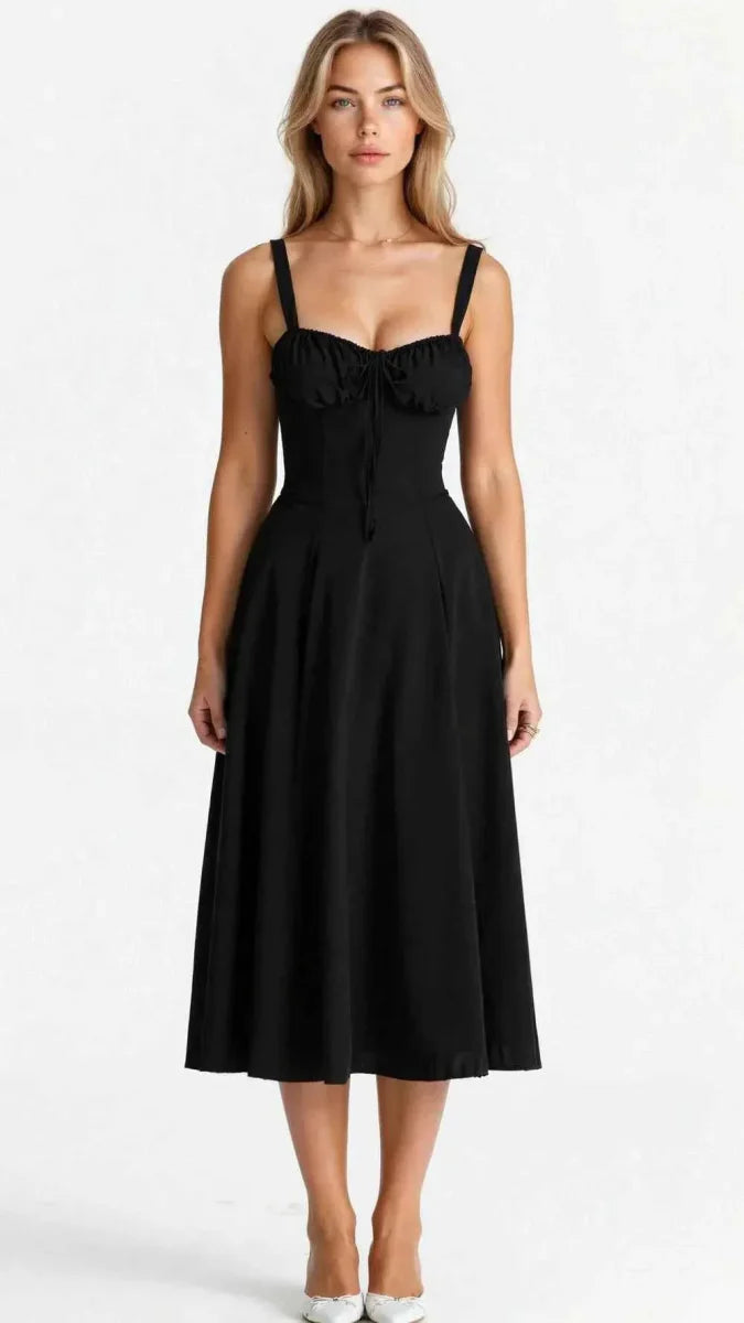 Feminine corset midi dress with sweetheart neckline