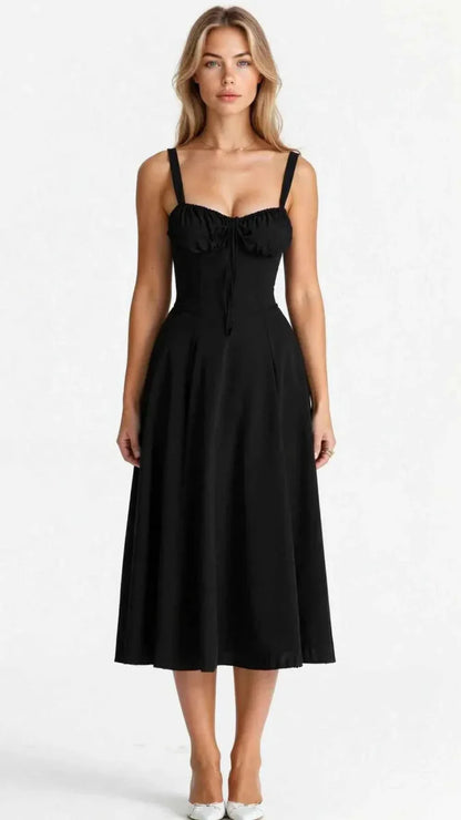 Feminine corset midi dress with sweetheart neckline