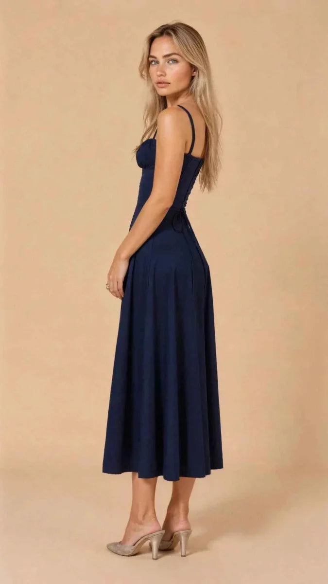 Feminine corset midi dress with sweetheart neckline