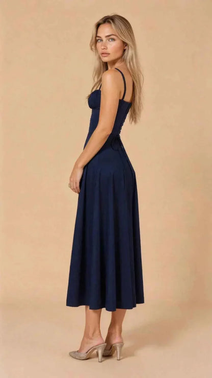 Feminine corset midi dress with sweetheart neckline