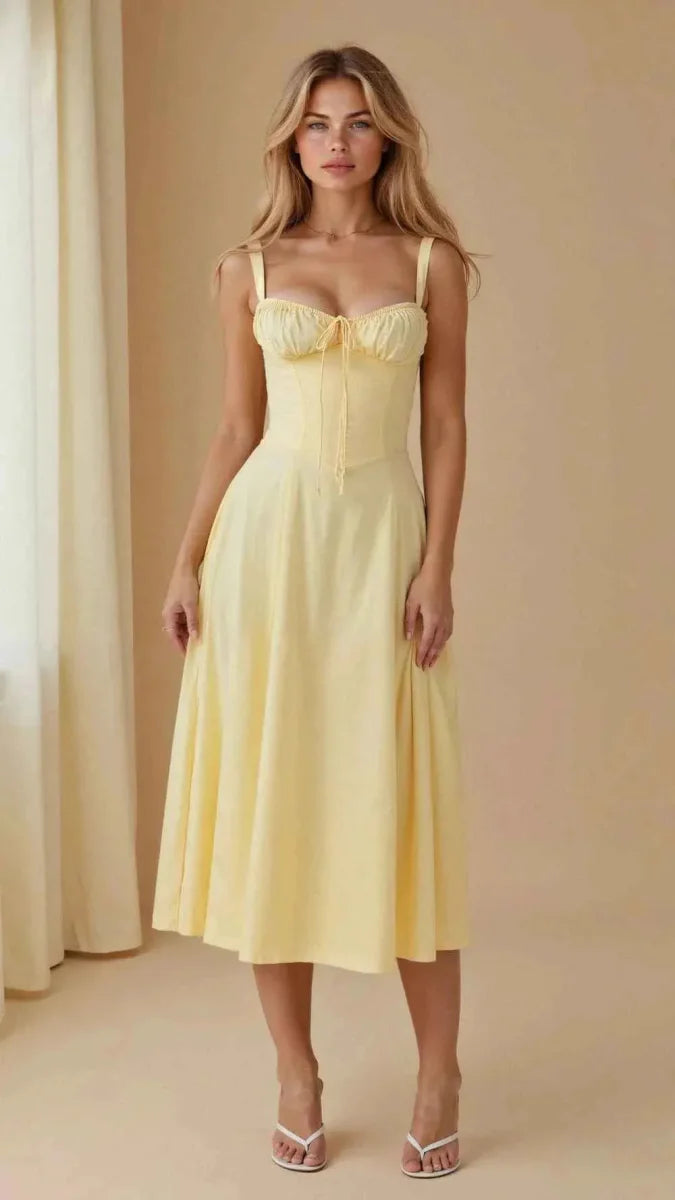 Feminine corset midi dress with sweetheart neckline