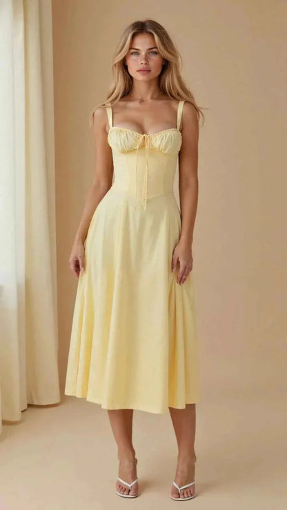 Feminine corset midi dress with sweetheart neckline
