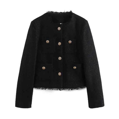 Bouclé Blazer with Gold Buttons – Classic Elegant Textured Fit