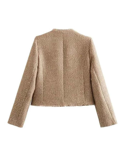 Bouclé Blazer with Gold Buttons – Classic Elegant Textured Fit