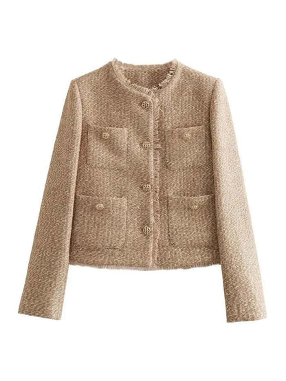 Bouclé Blazer with Gold Buttons – Classic Elegant Textured Fit