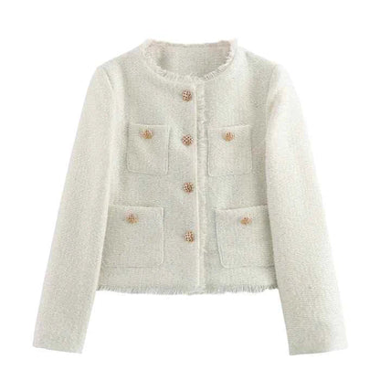 Bouclé Blazer with Gold Buttons – Classic Elegant Textured Fit