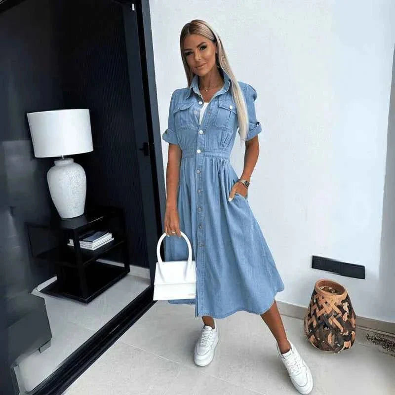Fitted Denim Midi Dress