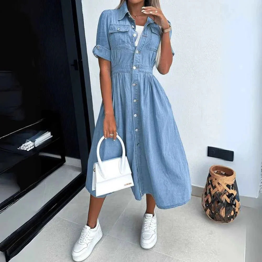 Fitted Denim Midi Dress