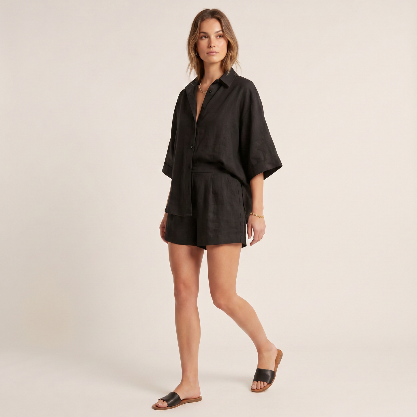 Aria Linen Co-Ord Set – Relaxed Shirt & Shorts
